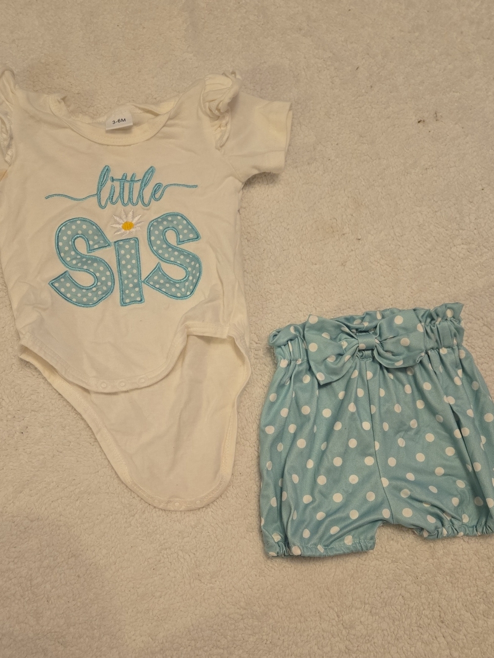 Little Sis Blue Polka Dot Baby Shorts & Cream Bodysuit Set